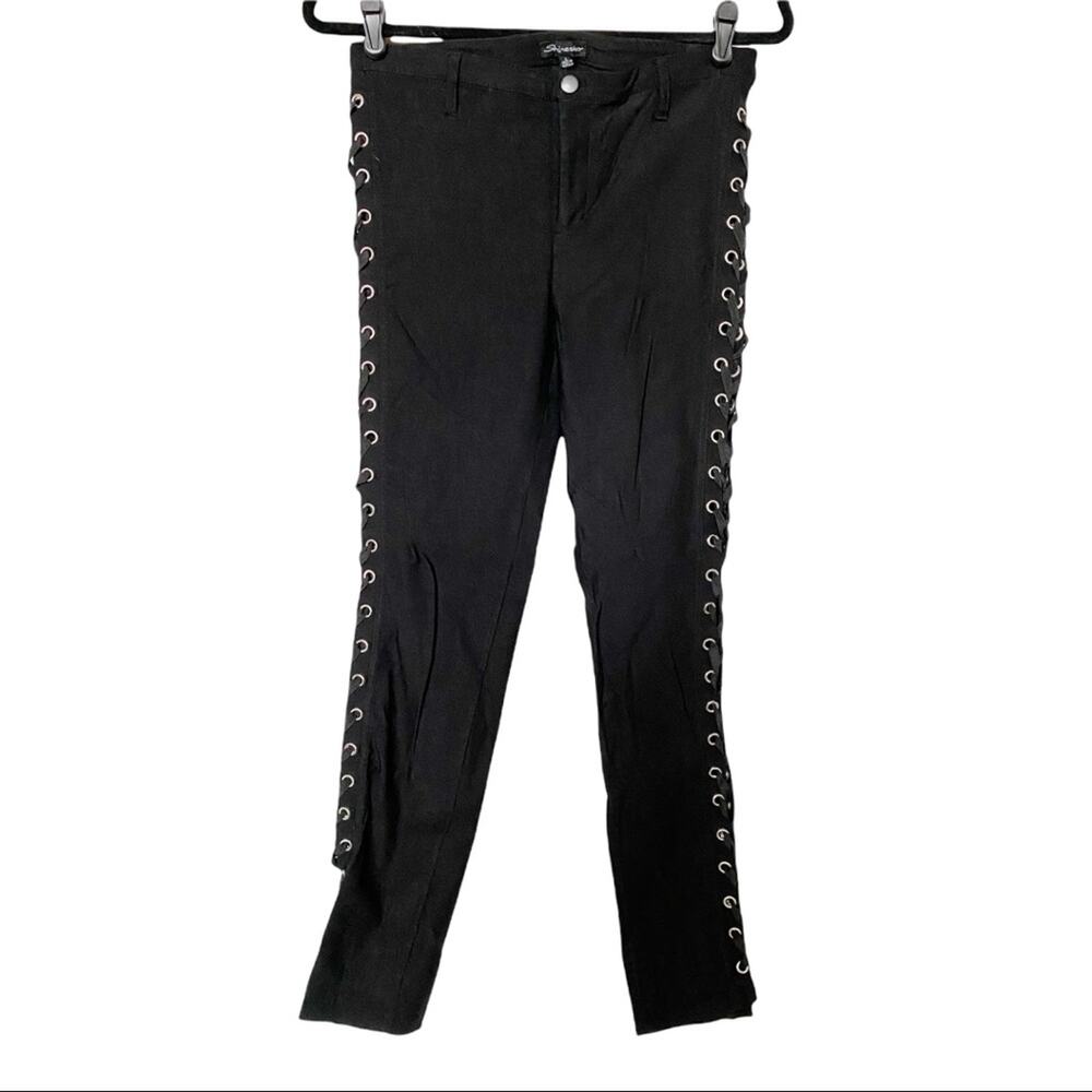 Shinestar Lace Up Black Skinny Pants Size Large